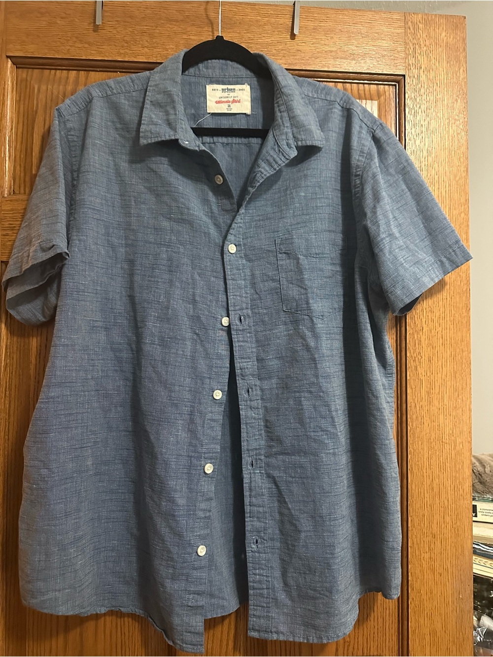 Men's urban pipeline Short-Sleeve Button-Down Shirt in Blue xxl